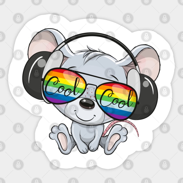 Cute mouse in rainbow sunglasses and headphones. Sticker by Reginast777